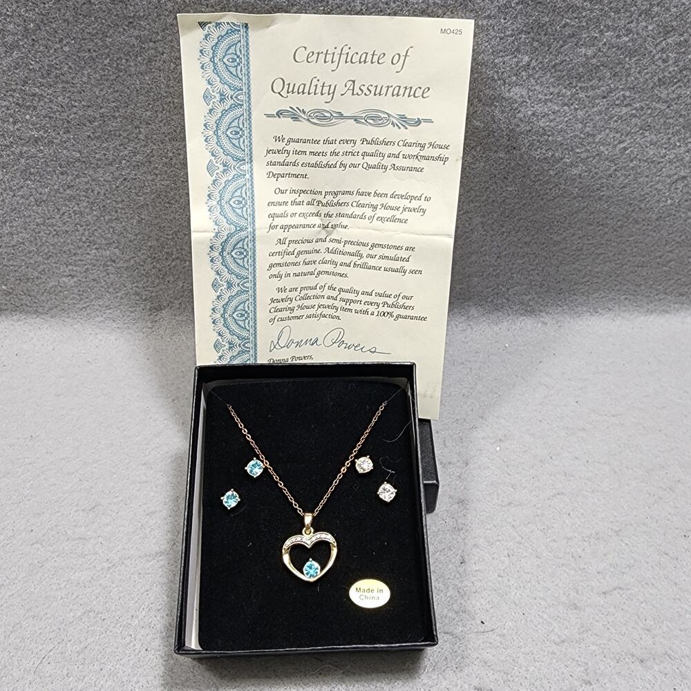 March Birthstone Heart Necklace Crystal Earrings Set Publishers Clearing House